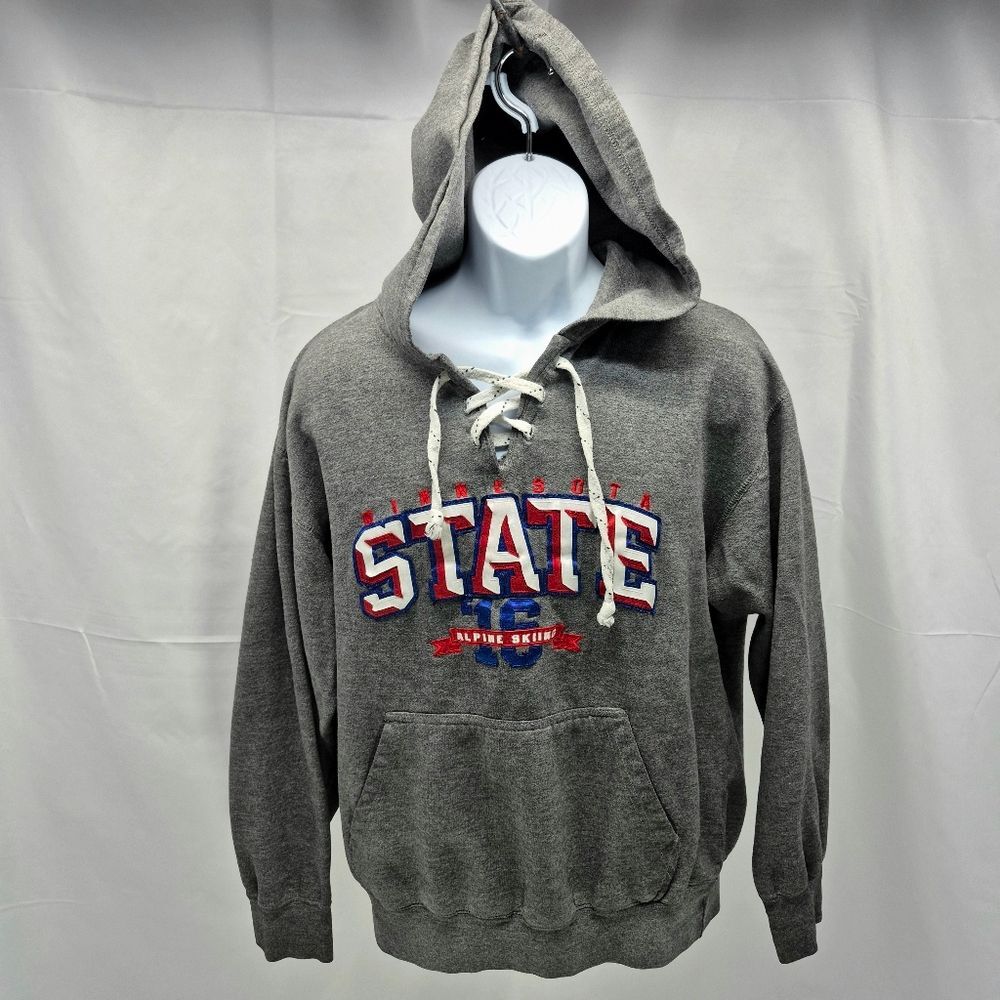 Vintage MV Sport Pro-Weave Minnesota Alpine Skiing State Hoodie Gray Large